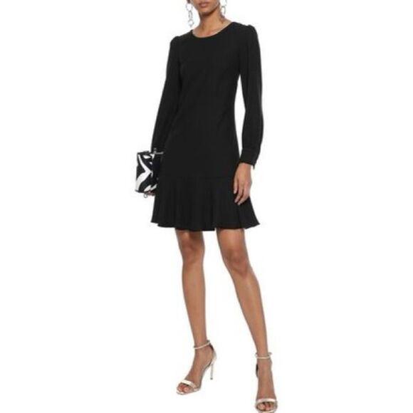 Goat Gwen Fluted Wool-crepe Mini Dress Black - Picture 1 of 9